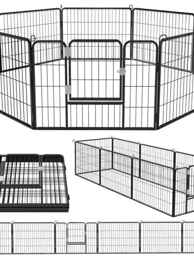 OFIKA Heavy Duty Metal Dog Playpen for Medium/Small Animals, 8 Panels 24”Height x 27" Width, Dog Fence Exercise Pen with Doors