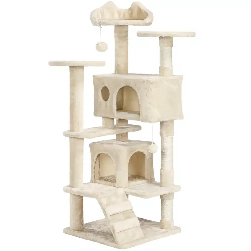 54.5" Multilevel Kitten Tree Condos With 2 Fur Balls & 3 Scratching Posts