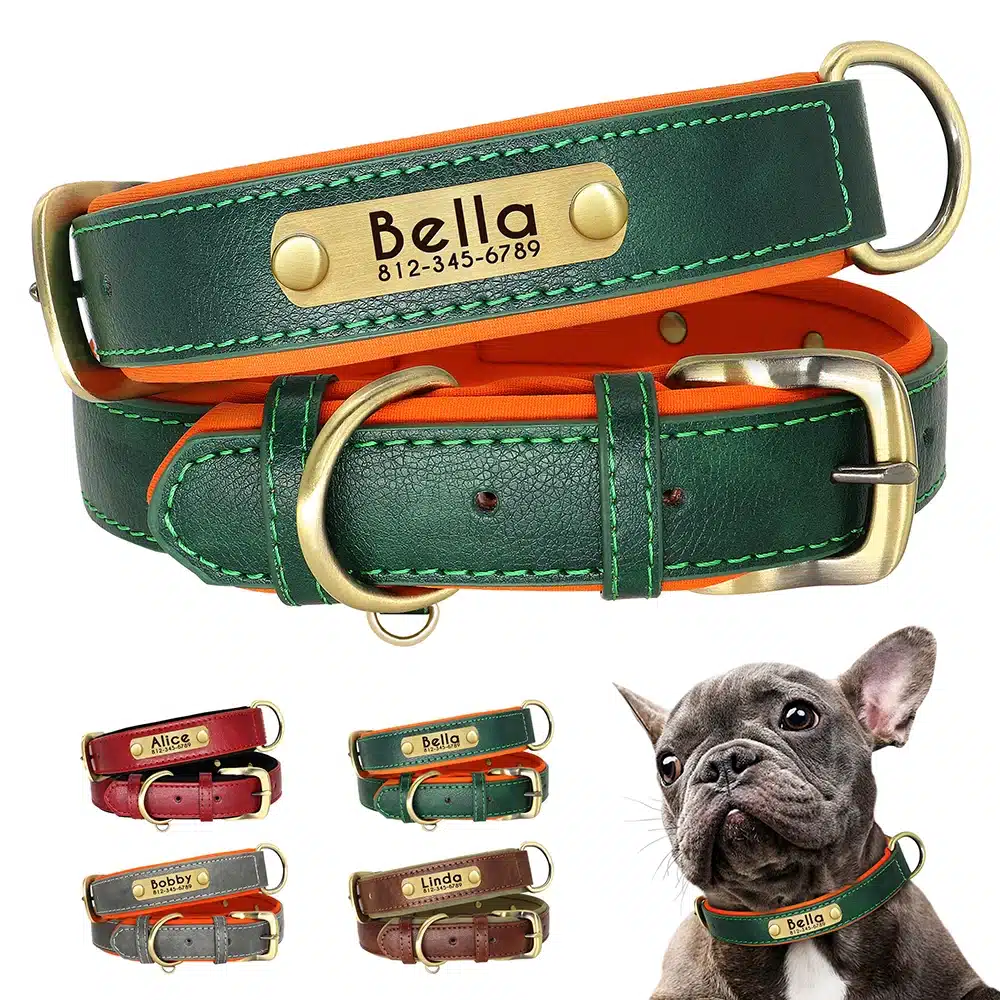 Customized Leather ID Nameplate Dog Collar Soft Padded Dogs Collars Free Engraving Name for Small Medium Large Dogs Adjustable - Image 3