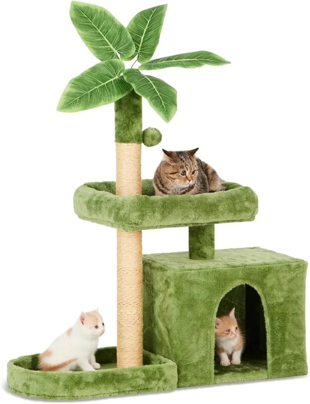 TSCOMON 31.5" Cat Tree / Tower for Indoor Cats with Green Leaves, Cat Condo Cozy Plush Cat House with Hang Ball and Leaf Shape