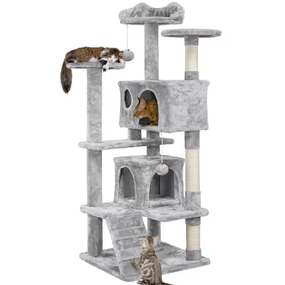 54.5" Multilevel Kitten Tree Condos With 2 Fur Balls & 3 Scratching Posts - Image 6