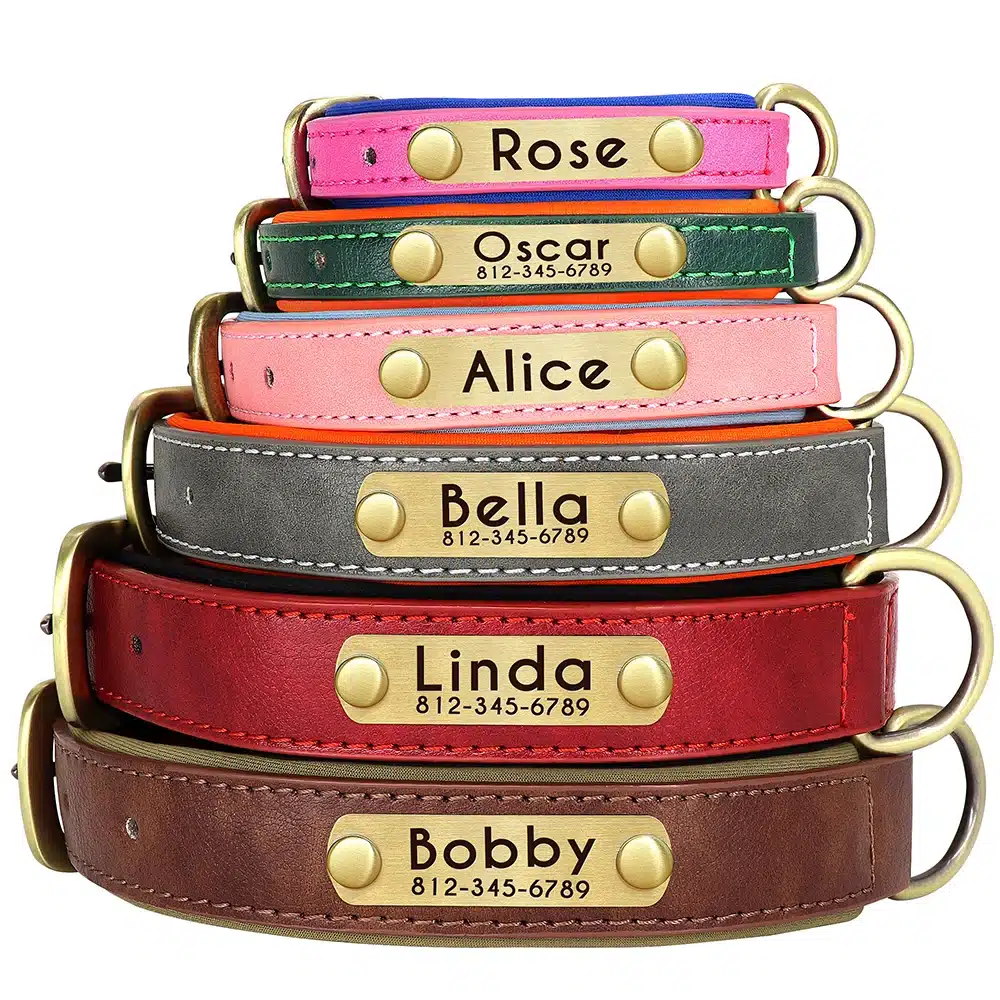 Customized Leather ID Nameplate Dog Collar Soft Padded Dogs Collars Free Engraving Name for Small Medium Large Dogs Adjustable - Image 4