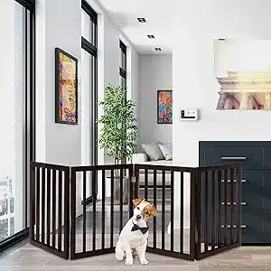 Indoor Pet Gate - 4-Panel Folding Dog Gate for Stairs or Doorways - 73x24-Inch Freestanding Pet Fence for Cats and Dogs