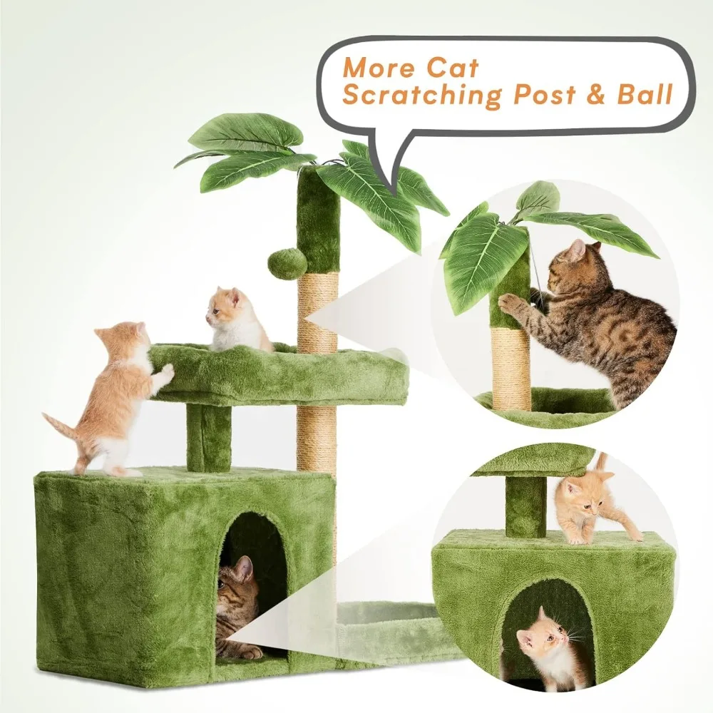 TSCOMON 31.5" Cat Tree / Tower for Indoor Cats with Green Leaves, Cat Condo Cozy Plush Cat House with Hang Ball and Leaf Shape - Image 6