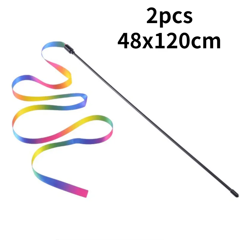 2PCS Pet Cat Toys Cute Funny Rainbow Strips Stick Cat Teaser Wand - Image 8