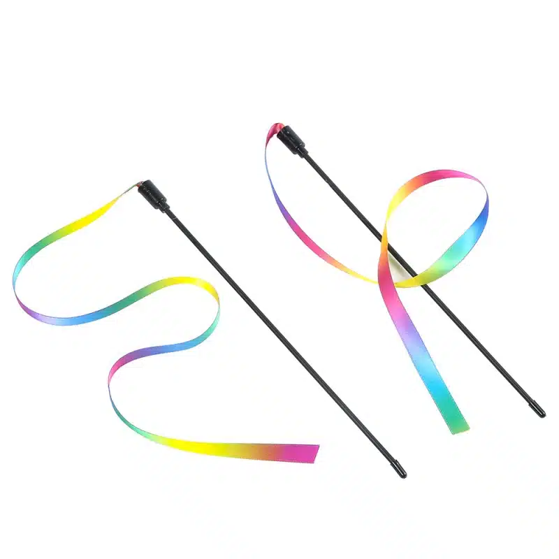 2PCS Pet Cat Toys Cute Funny Rainbow Strips Stick Cat Teaser Wand - Image 4