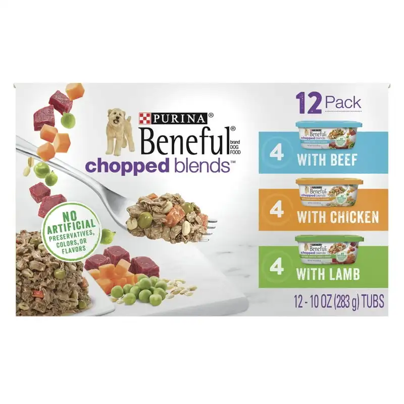 Purina Blends Wet Dog Food Variety Pack Beef Chicken, 10 oz Tubs (12 Pack)