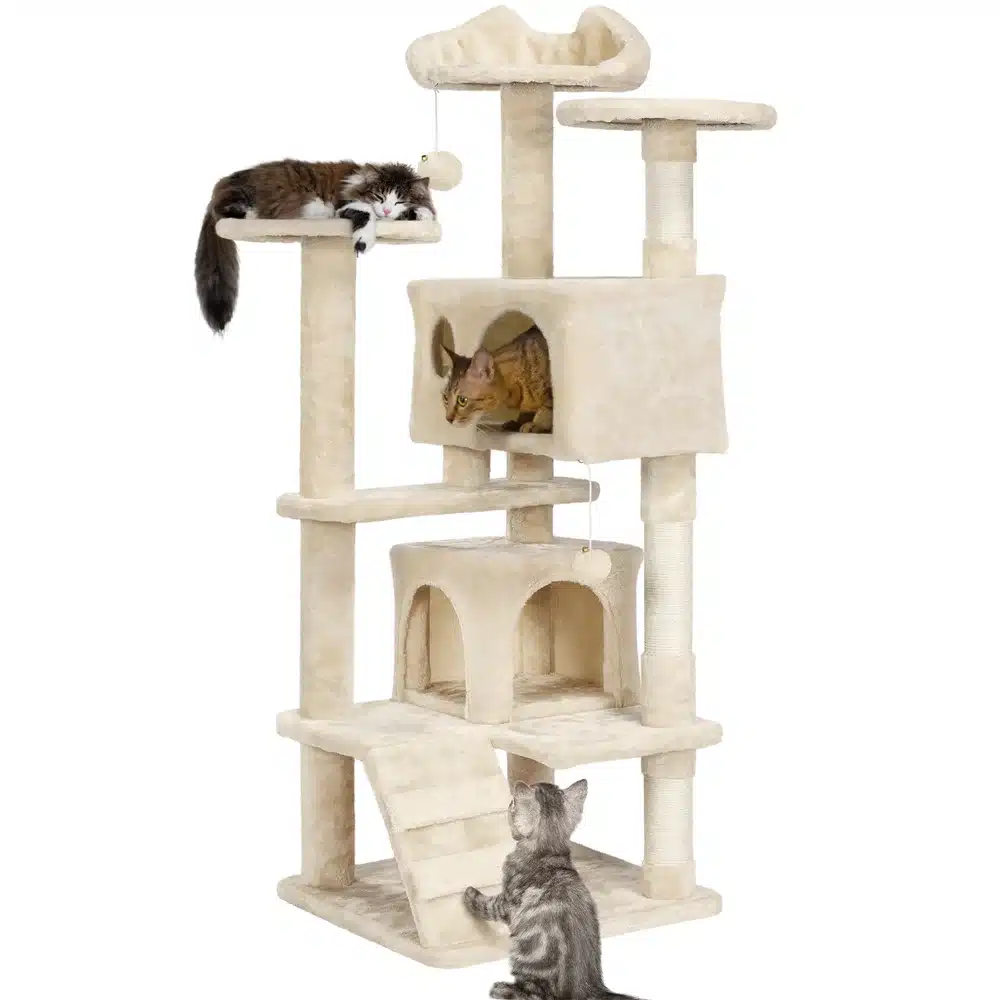 54.5" Multilevel Kitten Tree Condos With 2 Fur Balls & 3 Scratching Posts - Image 2