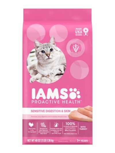 IAMS Proactive Health Sensitive Digestion & Skin Adult Dry Cat Food Turkey 3lb