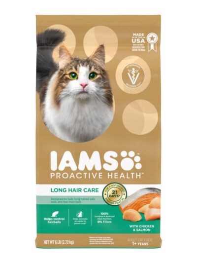 IAMS ProActive Health Adult Long Hair Dry Cat Food Chicken & Salmon 6lb