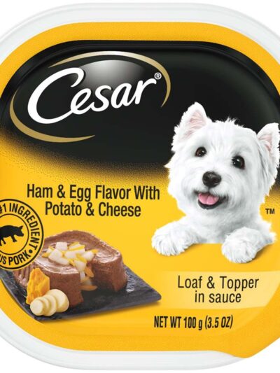 Cesar Loaf & Topper in Sauce Adult Wet Dog Food Ham & Egg w/Potato & Cheese 3.5oz 24pk
