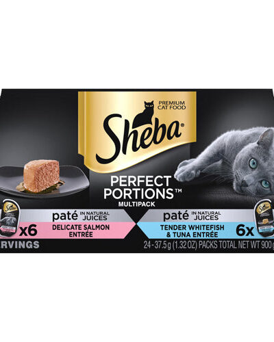 Sheba Perfect Portions Pate Wet Cat Food Variety Pack (Delicate Salmon, Tender Whitefish & Tuna) 2.6oz 12pk