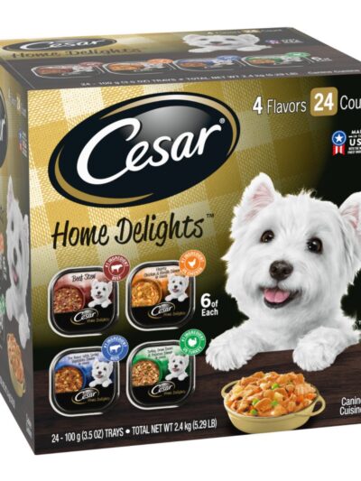 Cesar Home Delights Adult Wet Dog Food Variety Pack (Beef Stew, Turkey Potato & Green Bean, Pot Roast & Vegetables, Chicken Noodle Vegetable) 3.5oz 24pk