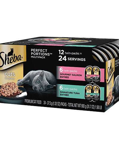Sheba Perfect Portions Cuts in Gravy Wet Cat Food Variety Pack (Gourmet Salmon, Sustainable Tuna) 2.6oz 12pk