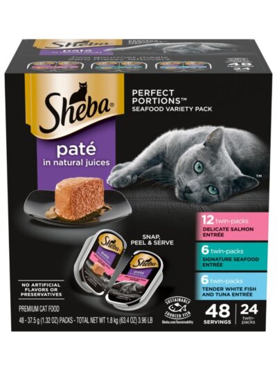 Sheba Perfect Portions Pate Wet Cat Food Seafood Variety Pack (Salmon, Seafood, Whitefish/Tuna) 2.65oz