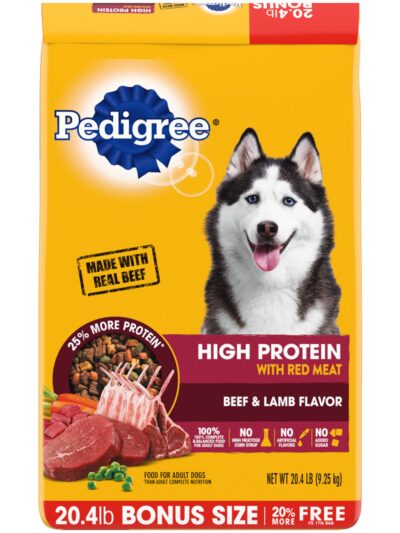 Pedigree High Protein Adult Dry Dog Food w/Red Meat Beef & Lamb 20.4lb
