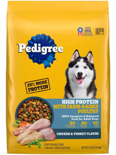 Pedigree High Protein Adult Dry Dog Food w/Farm-Raised Poultry Chicken & Turkey 18lb