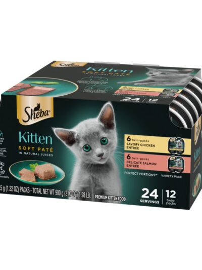 Sheba Perfect Portions Soft Pate Wet Kitten Food Variety Pack (Chicken, Salmon) 2.65oz