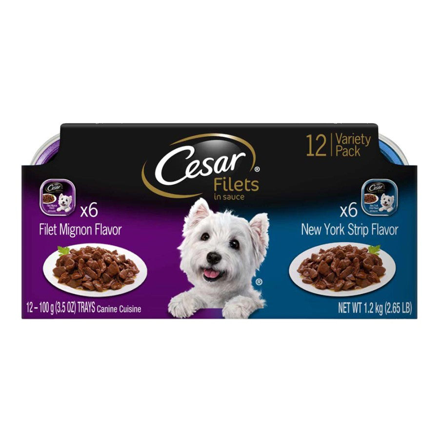 Cesar Filets in Gravy Adult Wet Dog Food Variety Pack (Filet Mignon, New York Strip) 42.3oz 12pk
