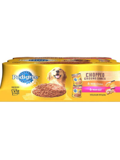 Pedigree Chopped Ground Dinner Adult Wet Dog Food Variety Pack (Beef, Chicken) 13.7oz 12pk
