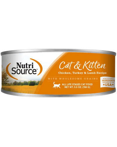 NutriSource Cat & Kitten All Life Stages Canned Cat Food Chicken, Turkey & Lamb 5.5oz