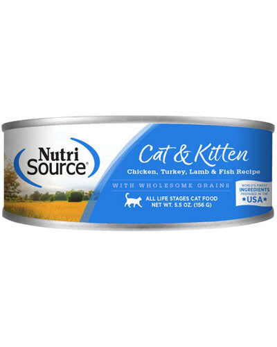 NutriSource Cat & Kitten All Life Stages Canned Cat Food Chicken, Turkey, Lamb & Fish 5.5oz