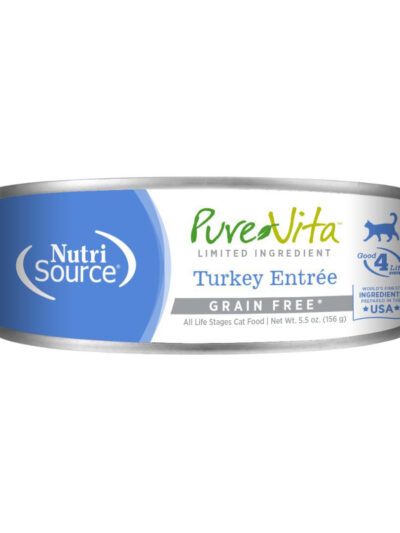 NutriSource PureVita LID Grain Free Canned Cat Food Turkey Entrée 5.5oz