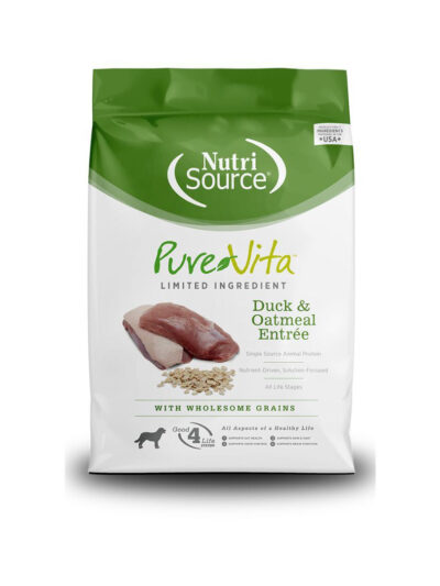 NutriSource PureVita LID Dry Dog Food Duck & Oatmeal Entrée 25lb