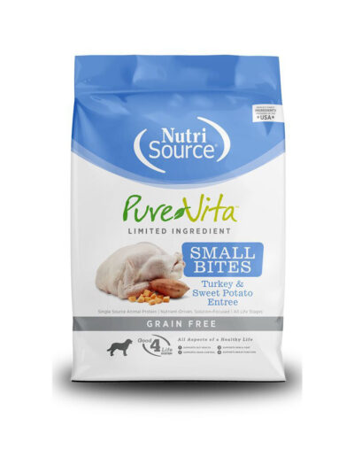 NutriSource PureVita LID Grain Free Small Bites Dry Dog Food Turkey & Sweet Potato 5lb