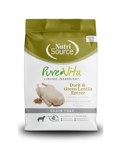 NutriSource PureVita LID Grain Free Dry Dog Food Duck & Green Lentils Entrée 25lb