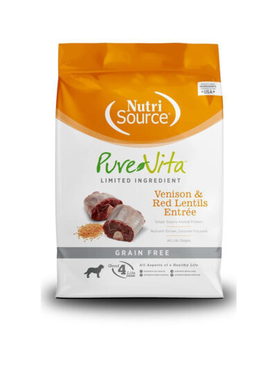 NutriSource PureVita LID Grain Free Dry Dog Food Venison & Red Lentils Entrée 25lb