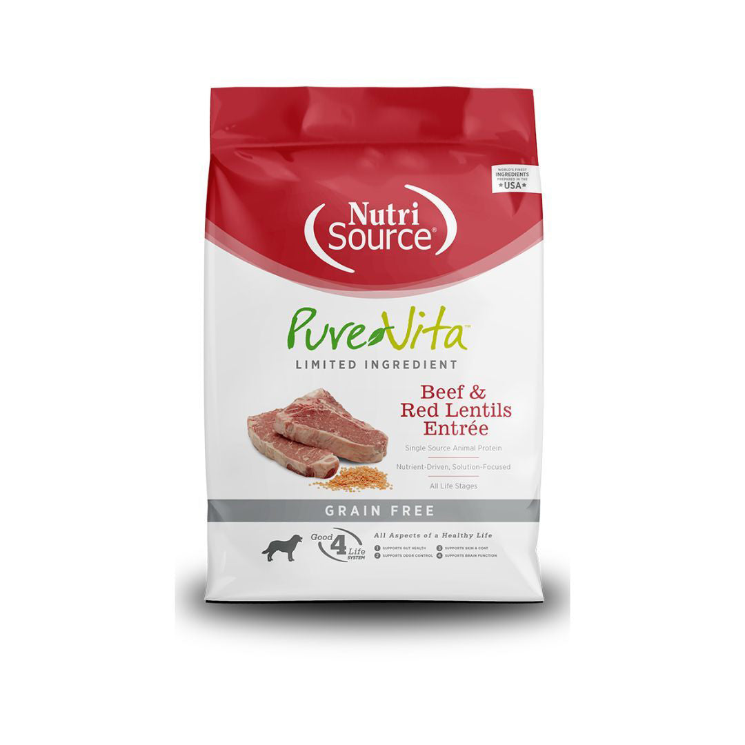 NutriSource PureVita LID Grain Free Dry Dog Food Beef & Red Lentils Entrée 25lb