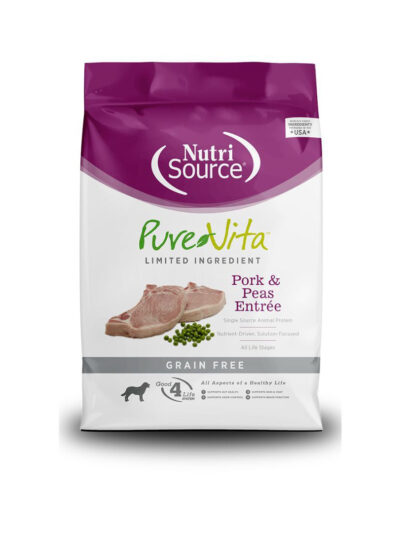 NutriSource PureVita LID Grain Free Dry Dog Food Pork & Peas Entrée 25lb