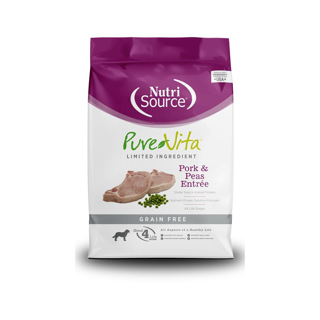 NutriSource PureVita LID Grain Free Dry Dog Food Pork & Peas Entrée 5lb