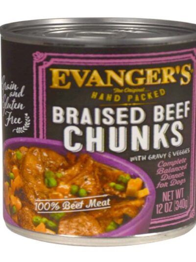 Evanger's Hand Packed Wet Dog Food Braised Beef Chunks w/Gravy 12oz 12pk
