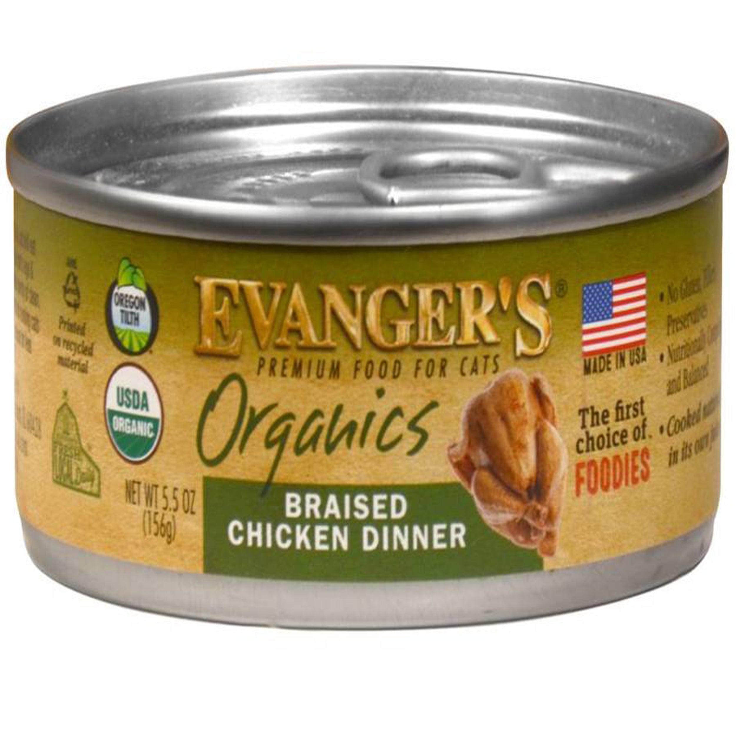 Evanger's Organics Wet Cat Food Braised Chicken 5.5oz (Case of 24)