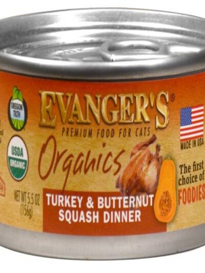 Evanger's Organics Wet Cat Food Turkey with Butternut Squash 5.5oz (Case of 24)