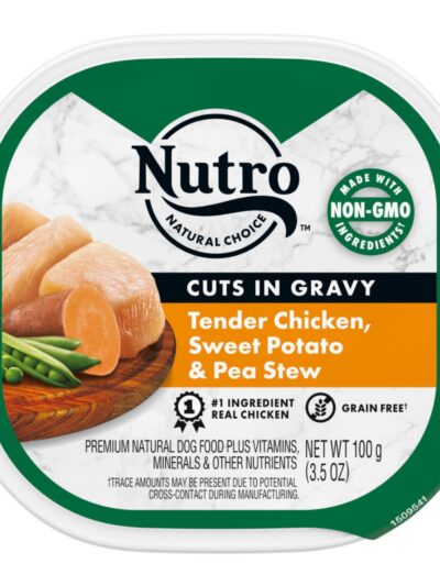 Nutro Products Grain Free Cuts in Gravy Adult Wet Dog Food Tender Chicken, Sweet Potato & Pea Stew 3.5oz 24pk