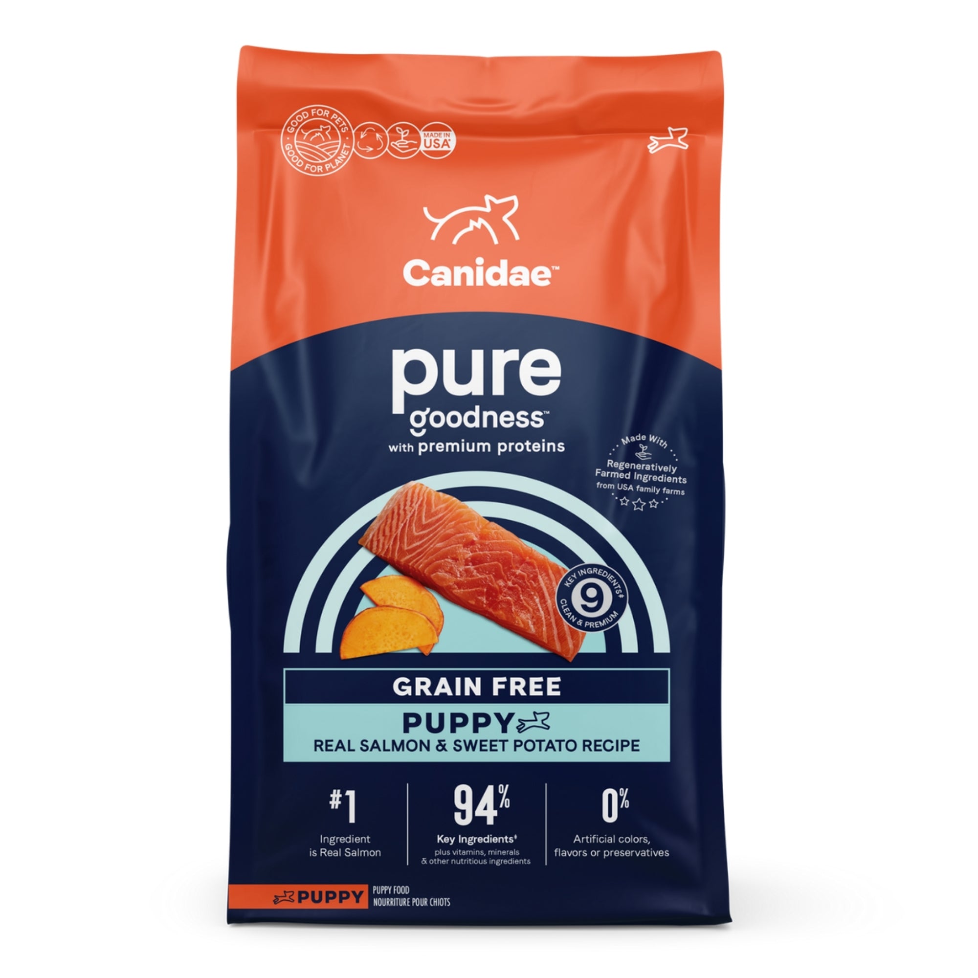 CANIDAE PURE Farm To Bowl GrainFree LID Dry Puppy Food Wild Caught Salmon Sweet Potato, 1ea/4 lb
