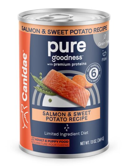CANIDAE PURE Goodness GrainFree LID Canned Dog Food Salmon and Sweet Potato, 12ea/13 oz