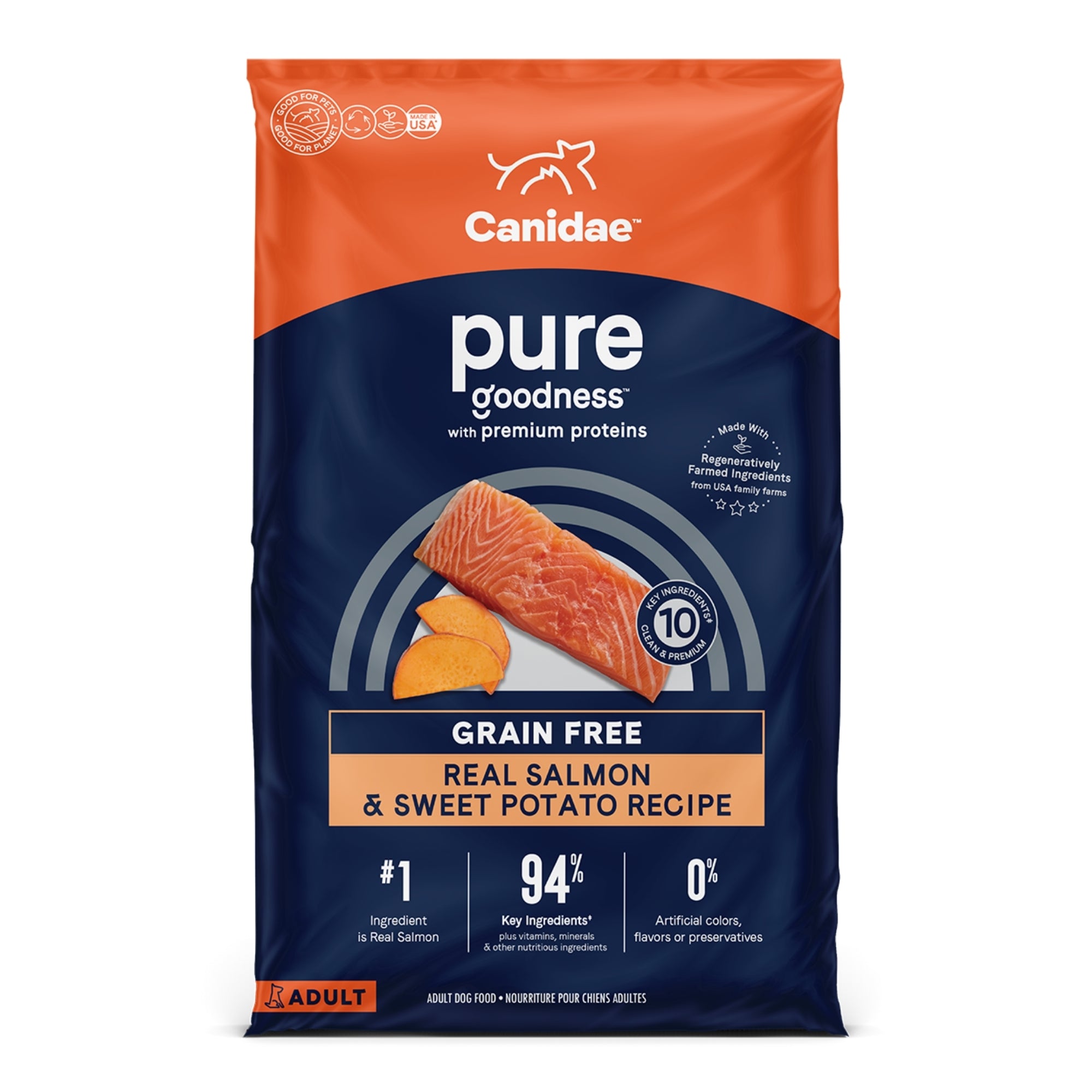 CANIDAE PURE Farm To Bowl GrainFree LID Dry Dog Food Salmon Sweet Potato, 1ea/22 lb