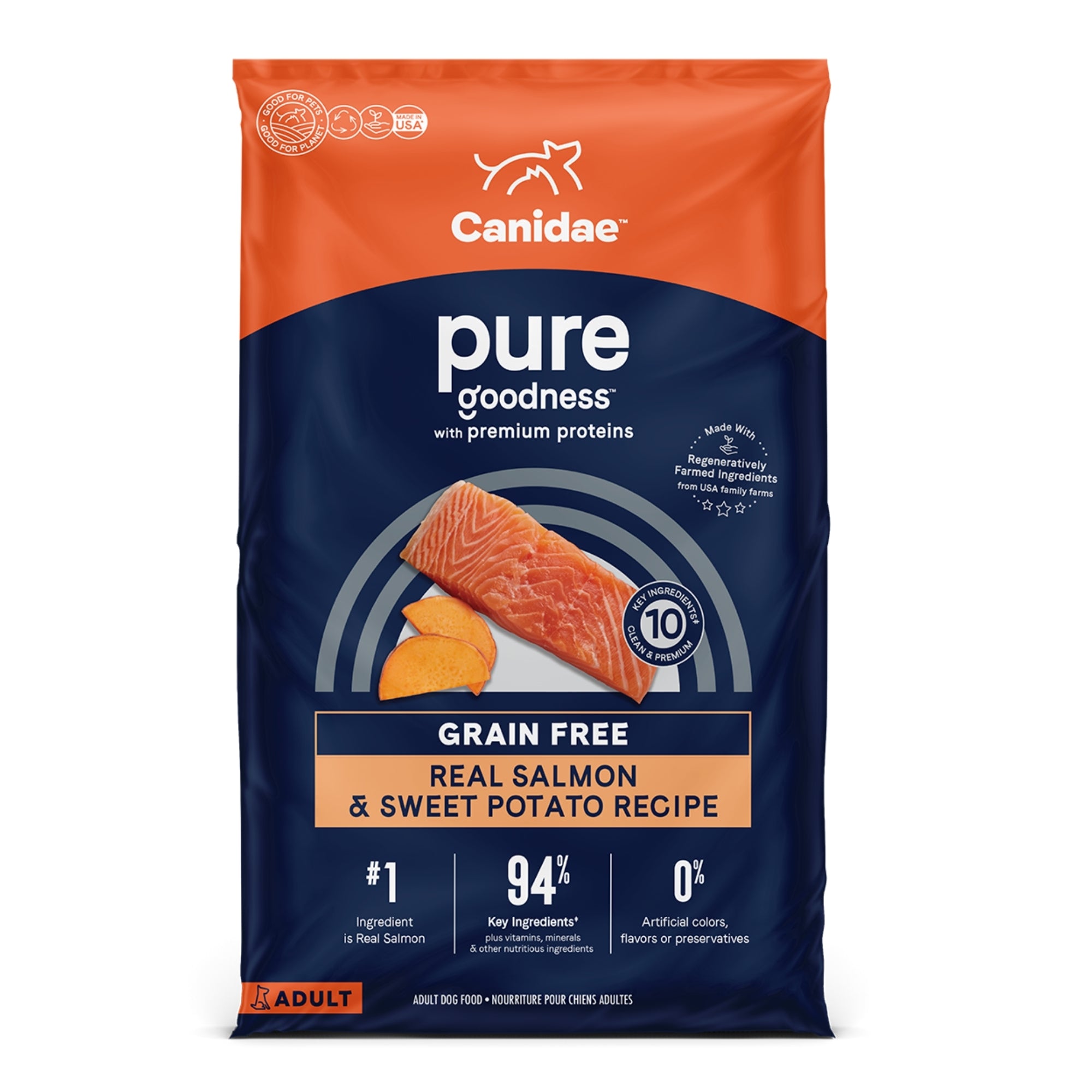 CANIDAE PURE Farm To Bowl GrainFree LID Dry Dog Food Salmon Sweet Potato, 1ea/12 lb