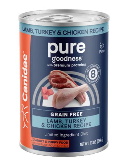 CANIDAE PURE Goodness GrainFree LID Canned Dog Food Elements Formula w/Lamb, Turkey  Chicken, 12ea/13 oz