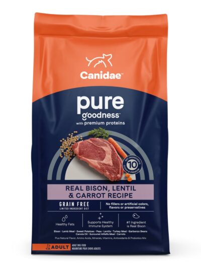 CANIDAE PURE Farm To Bowl GrainFree LID Dry Dog Food Bison, Lentil Carrot, 1ea/4 lb