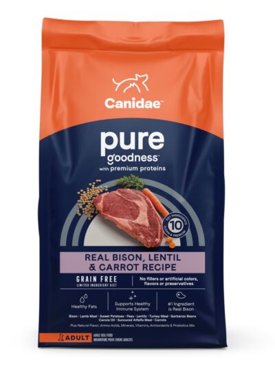 CANIDAE PURE Farm To Bowl GrainFree LID Dry Dog Food Bison, Lentil Carrot, 1ea/21 lb