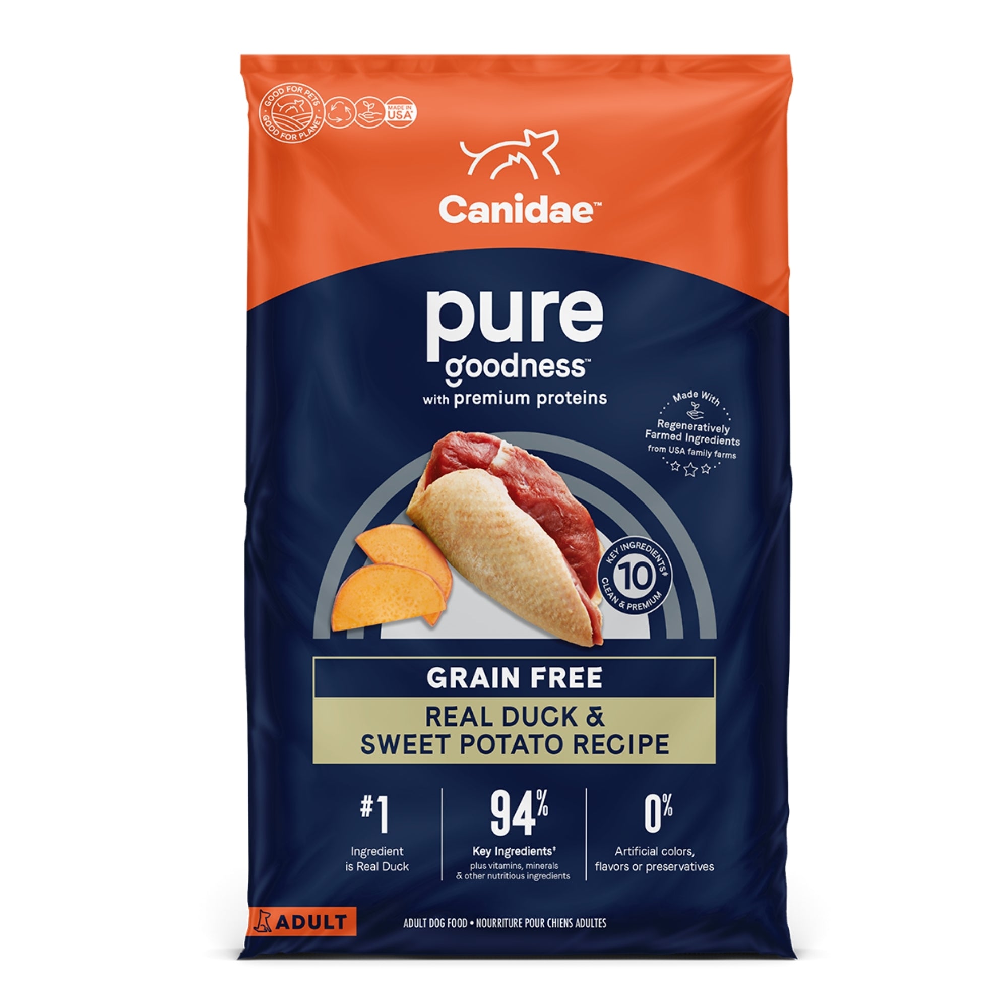 CANIDAE PURE Farm To Bowl GrainFree LID Dry Dog Food Duck Sweet Potato, 1ea/4 lb