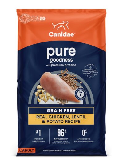 CANIDAE PURE Farm To Bowl GrainFree LID Dry Dog Food Chicken, Lentil Pea, 1ea/22 lb