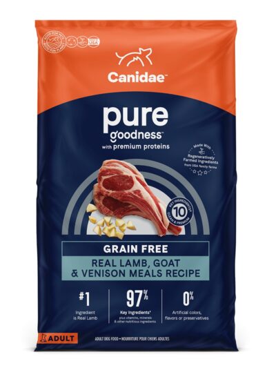 CANIDAE PURE Farm To Bowl GrainFree LID Dry Dog Food Lamb, Goat Venison Meals, 1ea/22 lb