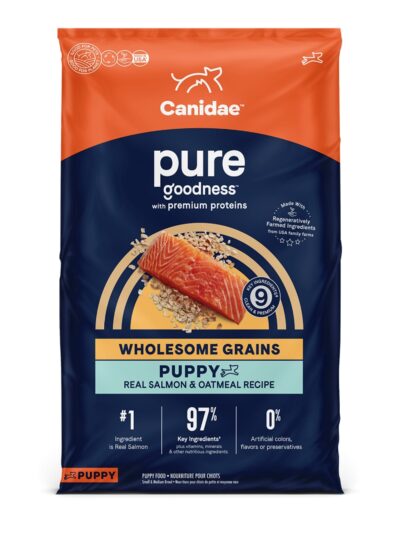 CANIDAE PURE Farm To Bowl w/Wholesome Grains Dry Puppy Food Salmon  Oatmeal, 1ea/4 lb