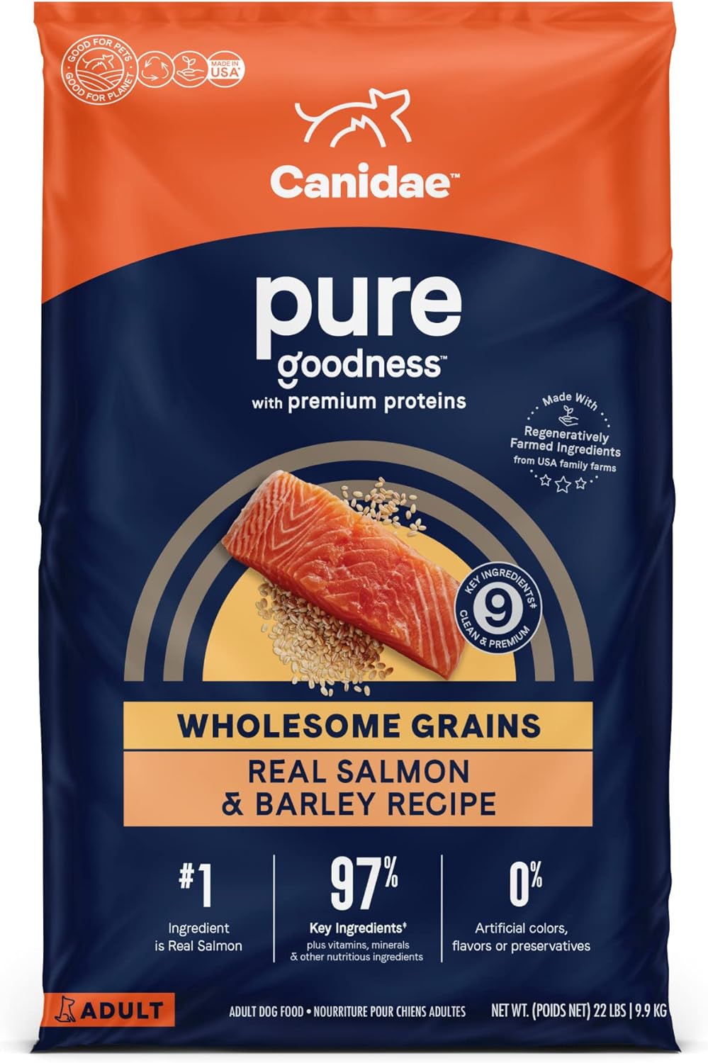 CANIDAE PURE Farm To Bowl w/Wholesome Grains Dry Dog Food Salmon Barley, 1ea/22 lb
